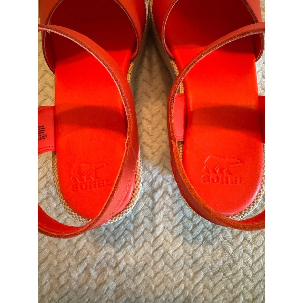 Sorel Cameron Flatform Red Leather Espadrille Wedge Sandals NL5359-637 Women 9.5